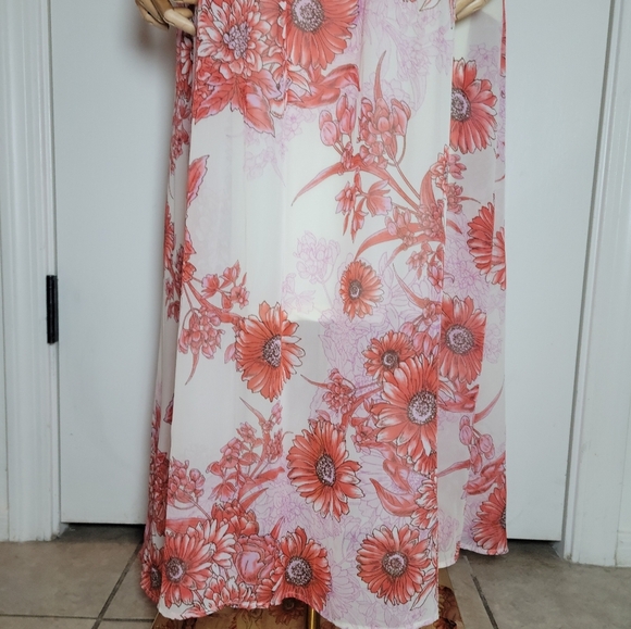 Listicle Maternity Floral Puff Sleeve Maxi  Babyshower Dress Medium - Picture 2 of 10